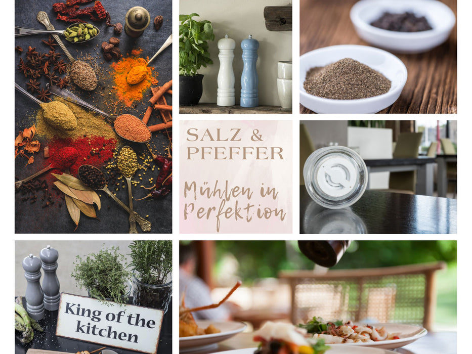 Design Holz Salzmühle & Pfeffermühle Set Indigo 21cm Keramikmahlwerk Gewürzmühle