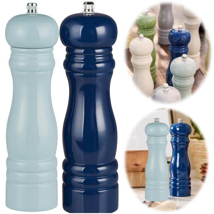 Design Holz Salzmühle & Pfeffermühle Set Blau Mix 21cm Keramikmahlwerk Gewürzmühle