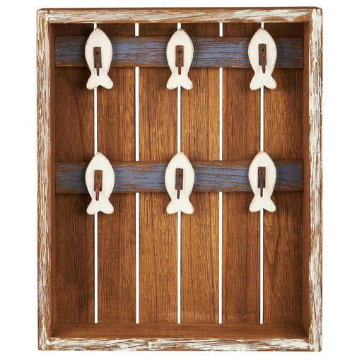 IB Laursen Vintage Holz Schlüsselkasten Braun Weiß 30cm 6 Haken Schlüsselbrett