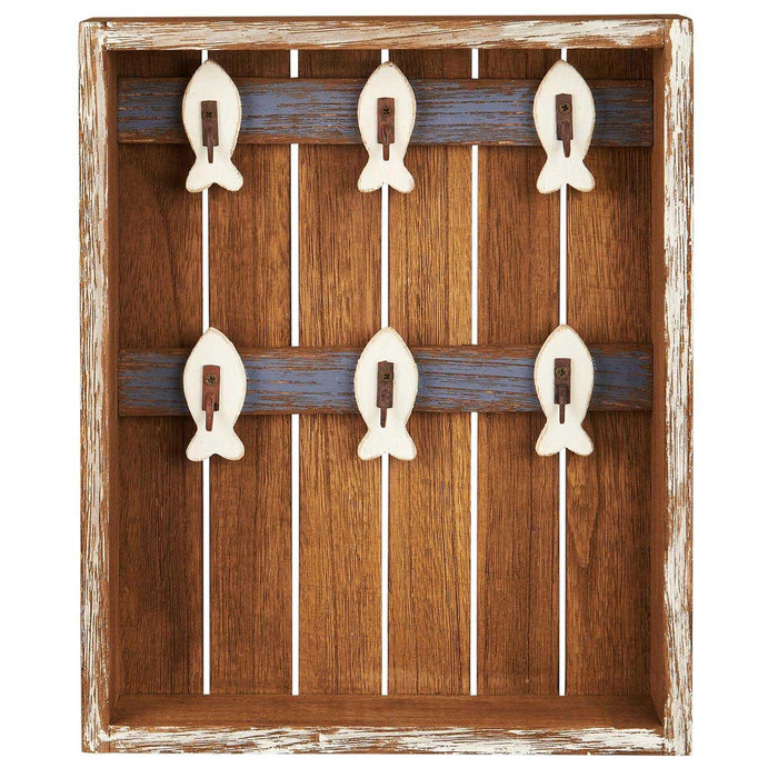 IB Laursen Vintage Holz Schlüsselkasten Braun Weiß 30cm 6 Haken Schlüsselbrett