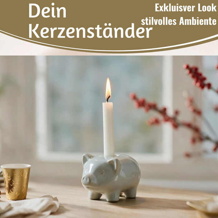 KI-generiertes Bild,Exklusiver Kerzenständer Schweinchen 10cm Stabkerzen-Kerzenhalter Kerzenleuchter