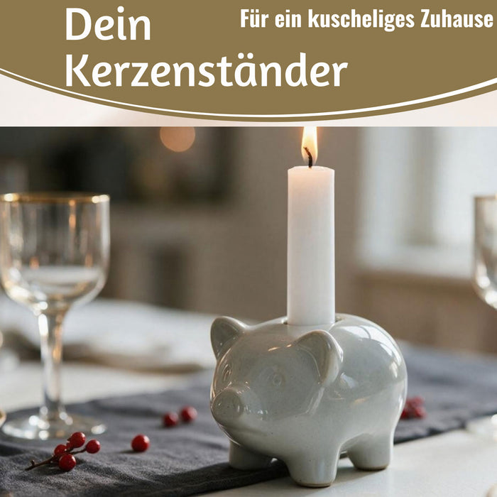KI-generiertes Bild,Exklusiver Kerzenständer Schweinchen 10cm Stabkerzen-Kerzenhalter Kerzenleuchter