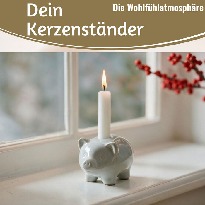 KI-generiertes Bild,Exklusiver Kerzenständer Schweinchen 10cm Stabkerzen-Kerzenhalter Kerzenleuchter