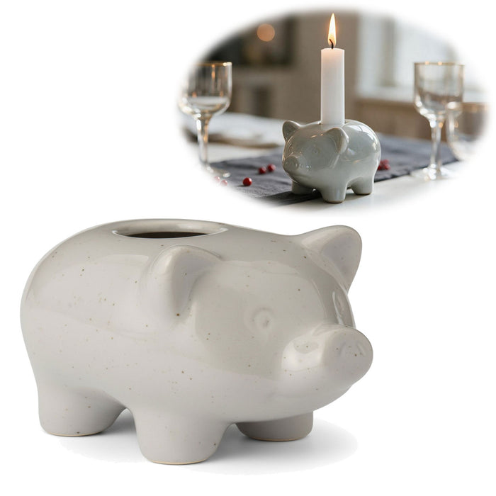 KI-generiertes Bild Exklusiver Kerzenständer Schweinchen 10cm Grau Stabkerzen-Kerzenhalter Kerzenleuchter
