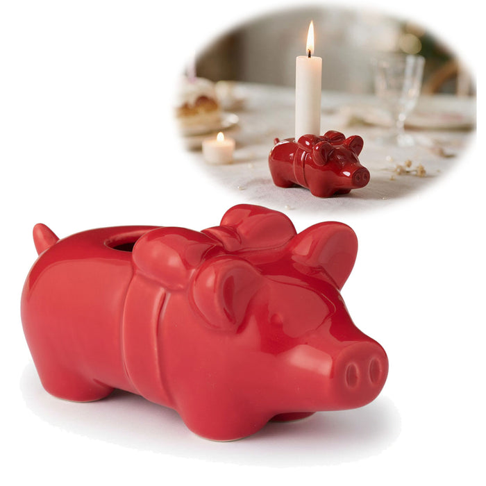 KI-generiertes Bild Exklusiver Kerzenständer Schweinchen 11cm Rot Stabkerzen-Kerzenhalter Kerzenleuchter