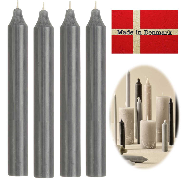 Exklusive Stabkerzen Ribe Rustik 4´er Set Grau 18x2,2cm Made in Denmark Spitzkerzen