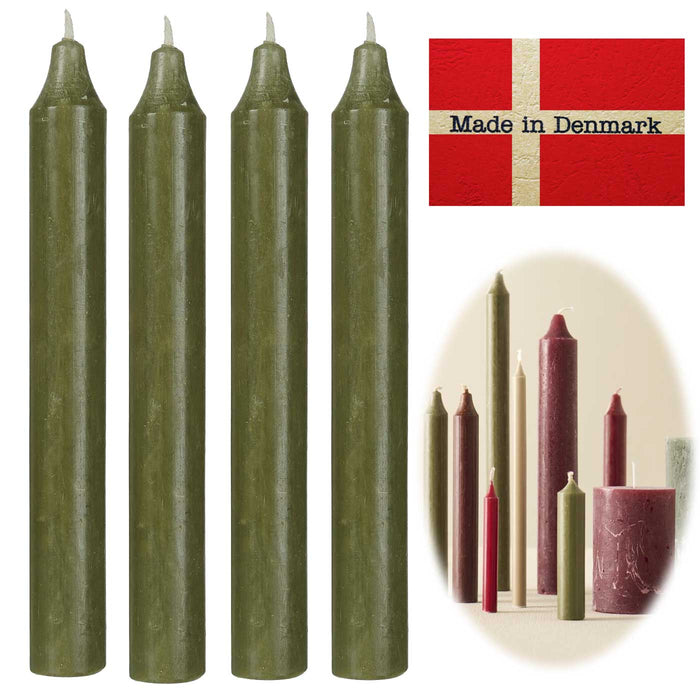 Exklusive Stabkerzen Ribe Rustik 4´er Set Waldgrün 18x2,2cm Made in Denmark Spitzkerzen