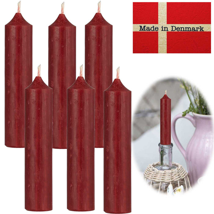 Exklusive Stabkerzen Ribe Rustik 6´er Set Bordeauxrot 11x2,2cm Made in Denmark Spitzkerzen
