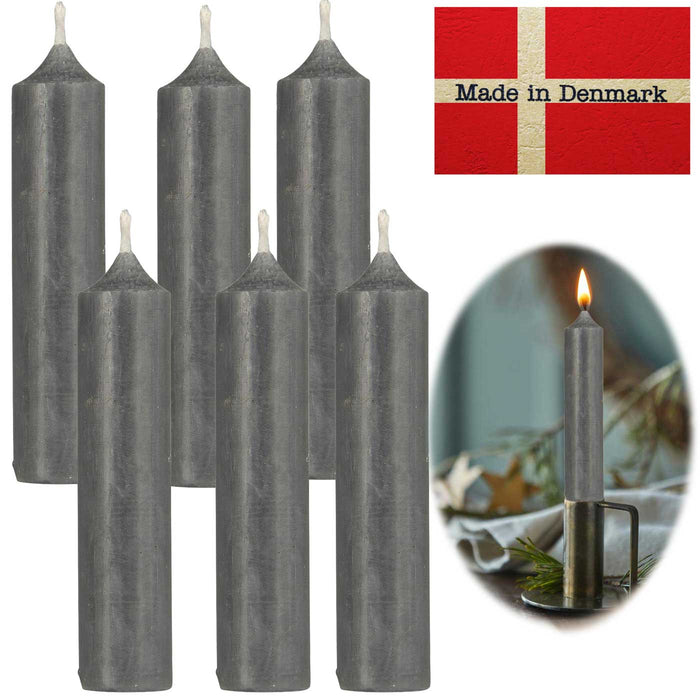 Exklusive Stabkerzen Ribe Rustik 6´er Set Grau 11x2,2cm Made in Denmark Spitzkerzen