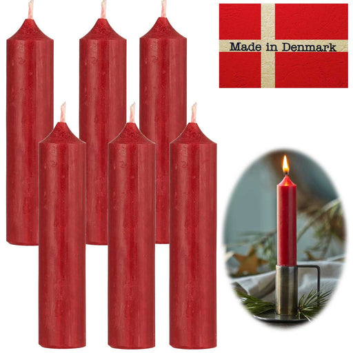 Exklusive Stabkerzen Ribe Rustik 6´er Set Rot 11x2,2cm Made in Denmark Spitzkerzen