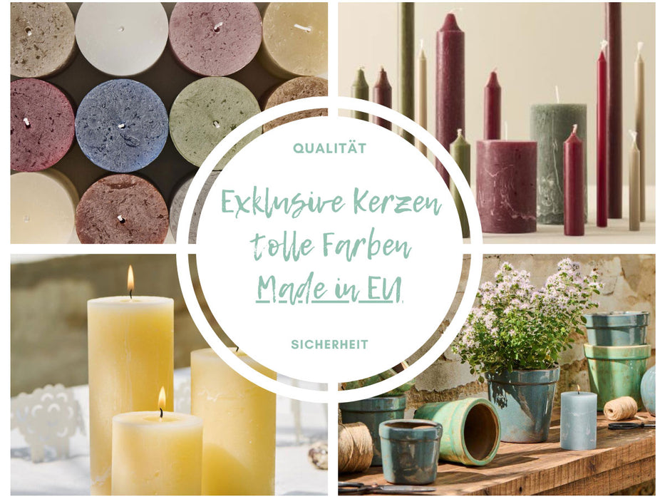 KI-generiertes Bild,Exklusive Stumpenkerze 10x6,8cm Ribe Rustik Creme Grau - Made in EU - Wachskerze