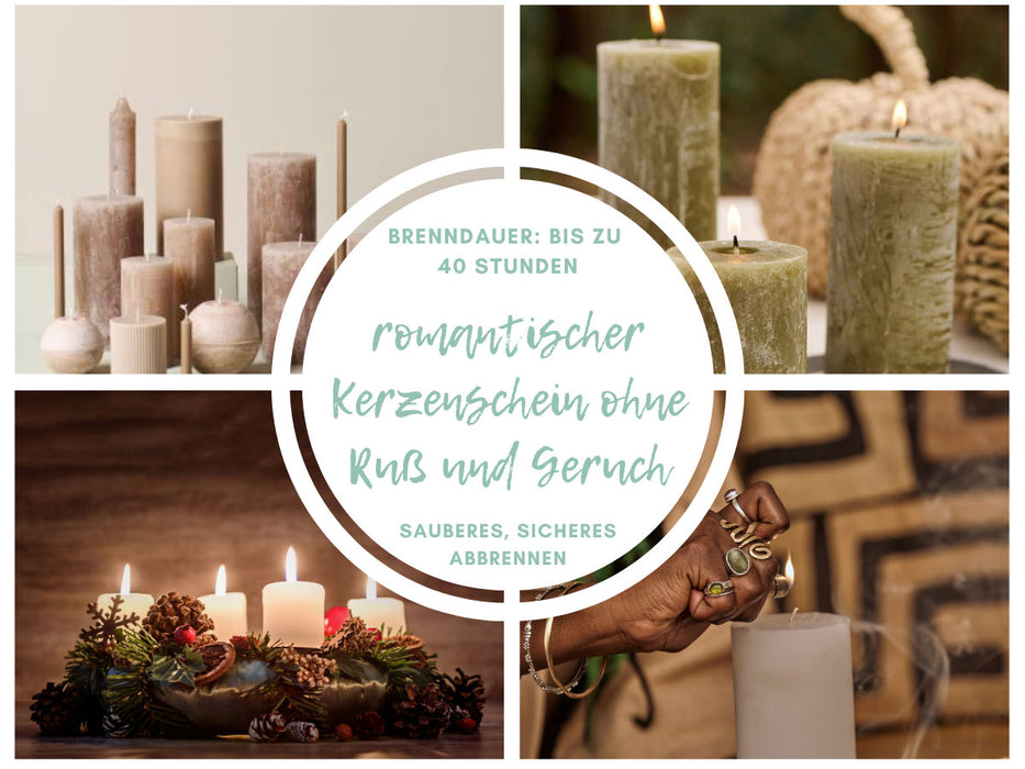 KI-generiertes Bild,Exklusive Stumpenkerze 10x6,8cm Ribe Rustik Creme Grau - Made in EU - Wachskerze