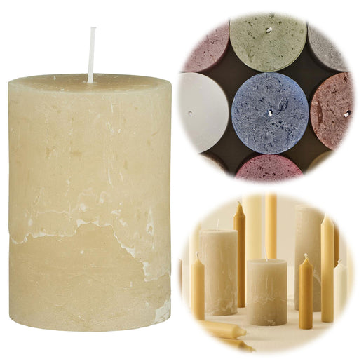 Exklusive Stumpenkerze 10x6,8cm Ribe Rustik Creme Grau - Made in EU - Wachskerze