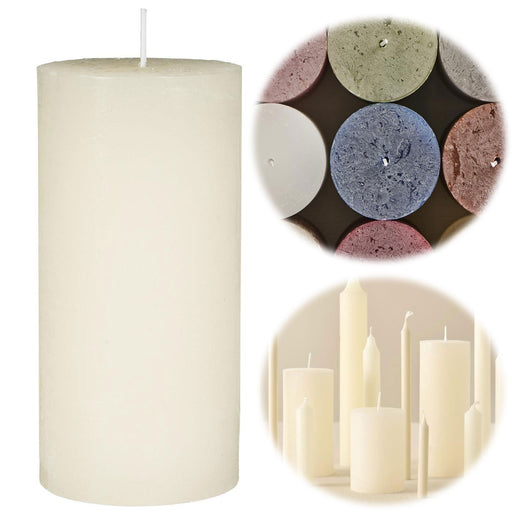 Exklusive Stumpenkerze 14x6,8cm Ribe Rustik Creme Weiß - Made in EU - Wachskerze