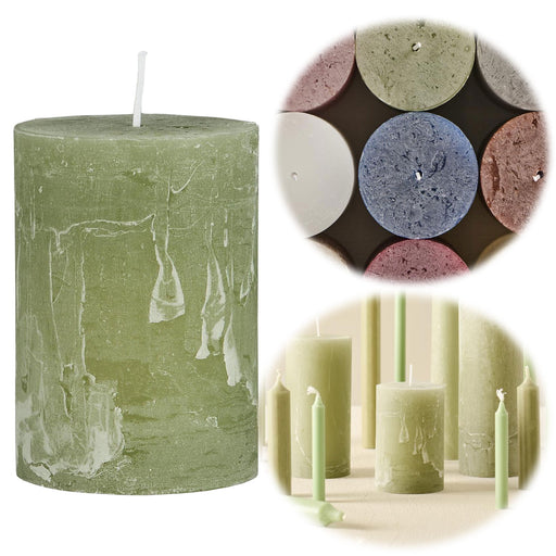 Exklusive Stumpenkerze 10x6,8cm Ribe Rustik Grün Green Tea - Made in EU - Wachskerze