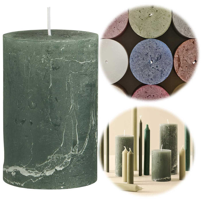 Exklusive Stumpenkerze 10x6,8cm Ribe Rustik Grün Moosgrün - Made in EU - Wachskerze