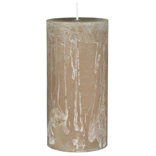 Exklusive Stumpenkerze 14x6,8cm Ribe Rustik Beige Leinen - Made in EU - Wachskerze