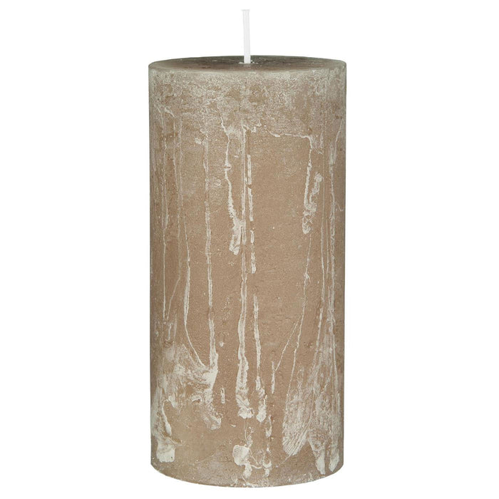 Exklusive Stumpenkerze 14x6,8cm Ribe Rustik Beige Leinen - Made in EU - Wachskerze