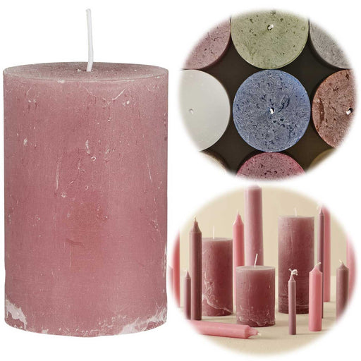 Exklusive Stumpenkerze 10x6,8cm Ribe Rustik Rosa Malva - Made in EU - Wachskerze