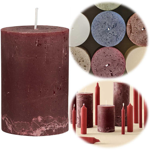 Exklusive Stumpenkerze 10x6,8cm Ribe Rustik Rot Bordeaux - Made in EU - Wachskerze