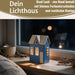 KI-generiertes Bild,Teelichthaus Lichterhaus Nyhavn 17cm Blau Keramik Fachwerkhaus Teelichthalter