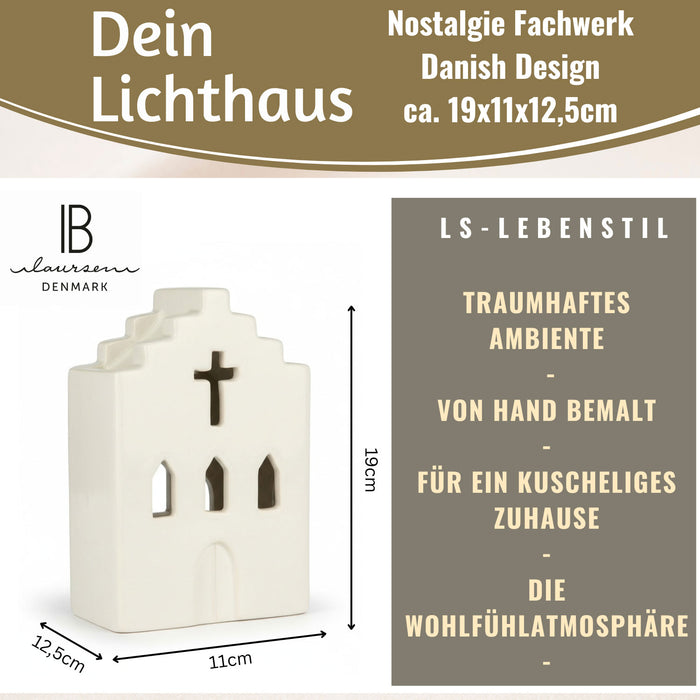 KI-generiertes Bild,Teelichthaus Lichterhaus Nyhavn 19cm Kirche Weiß Stillenat Keramik Teelichthalter