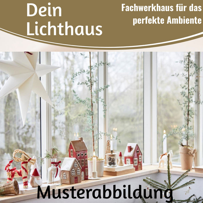 KI-generiertes Bild,Teelichthaus Lichterhaus Nyhavn 18cm Gelb Blau Keramik Fachwerkhaus Teelichthalter