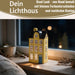 KI-generiertes Bild,Teelichthaus Lichterhaus Nyhavn 20cm Gelb Blau Keramik Fachwerkhaus Teelichthalter