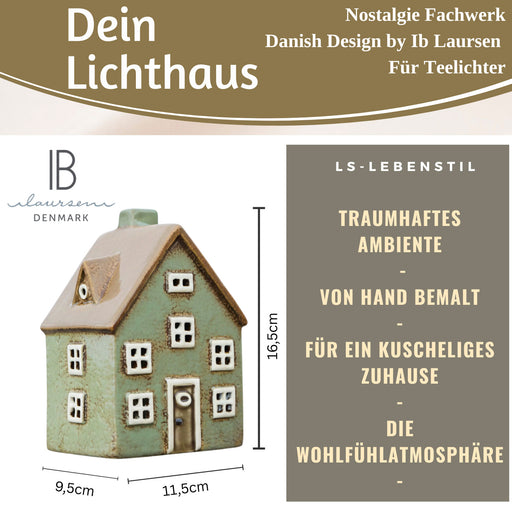 Teelichthaus Lichterhaus Nyhavn 17cm Grün Bran Keramik Fachwerkhaus Teelichthalter