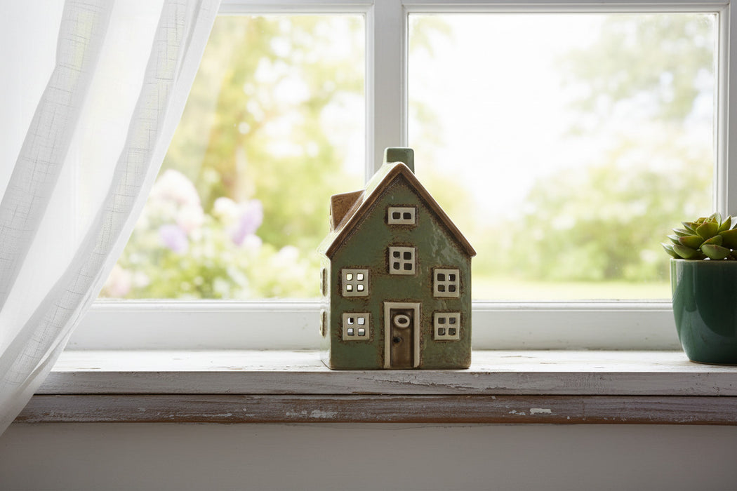 Teelichthaus Lichterhaus Nyhavn 17cm Grün Bran Keramik Fachwerkhaus Teelichthalter