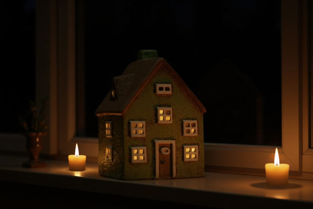 Teelichthaus Lichterhaus Nyhavn 17cm Grün Bran Keramik Fachwerkhaus Teelichthalter