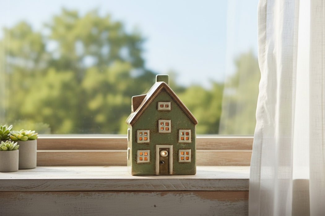 Teelichthaus Lichterhaus Nyhavn 17cm Grün Bran Keramik Fachwerkhaus Teelichthalter