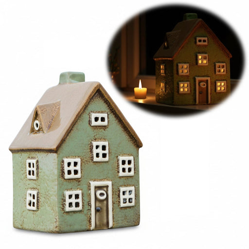 Teelichthaus Lichterhaus Nyhavn 17cm Grün Bran Keramik Fachwerkhaus Teelichthalter