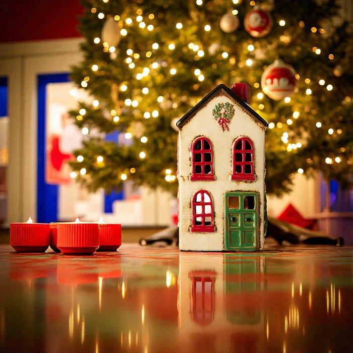 Teelichthaus Lichterhaus Nyhavn 19cm Beige Rot Keramik Fachwerkhaus Teelichthalter