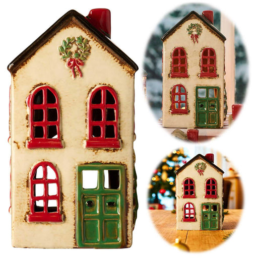 Teelichthaus Lichterhaus Nyhavn 19cm Beige Rot Keramik Fachwerkhaus Teelichthalter