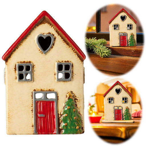 Teelichthaus Lichterhaus Nyhavn 14cm Beige Rot Keramik Fachwerkhaus Teelichthalter