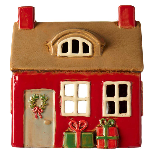 Teelichthaus Lichterhaus Nyhavn 14cm Rot Braun Keramik Fachwerkhaus Teelichthalter