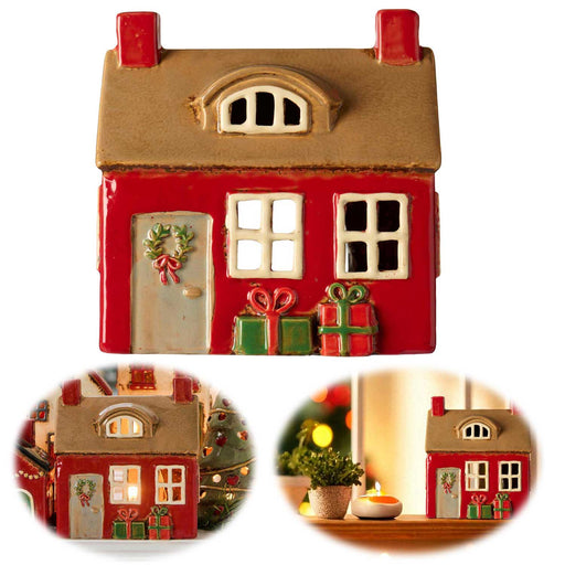Teelichthaus Lichterhaus Nyhavn 14cm Rot Braun Keramik Fachwerkhaus Teelichthalter