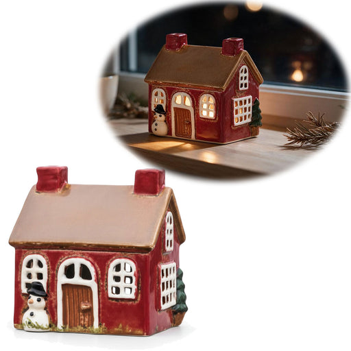 KI-generiertes Bild Teelichthaus Lichterhaus Nyhavn 10cm Rot Braun Keramik Fachwerkhaus Teelichthalter