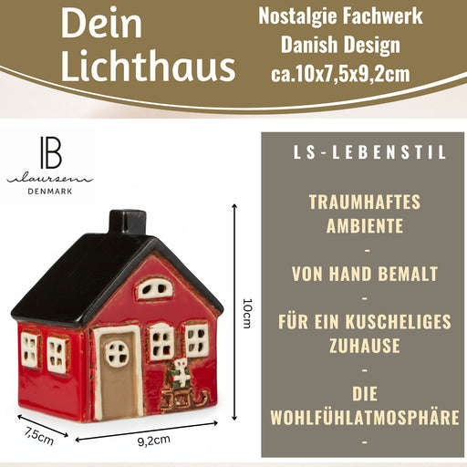KI-generiertes Bild,Teelichthaus Lichterhaus Nyhavn 10cm Rot Schwarz Keramik Fachwerkhaus Teelichthalter
