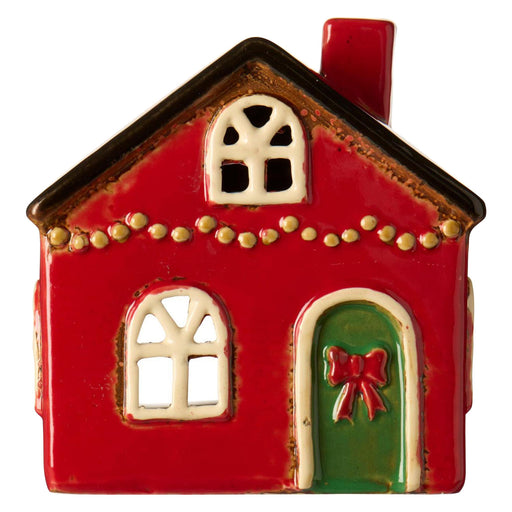 Teelichthaus Lichterhaus Nyhavn 10cm Rot Schwarz Keramik Fachwerkhaus Teelichthalter