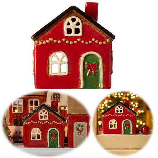 Teelichthaus Lichterhaus Nyhavn 10cm Rot Schwarz Keramik Fachwerkhaus Teelichthalter