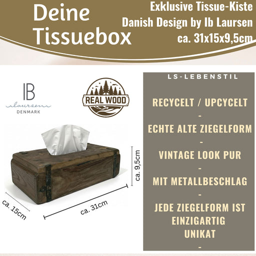 Tissue-Box Holz 31cm Braun Ziegelform Kosmetiktuch-Spender Taschentuch