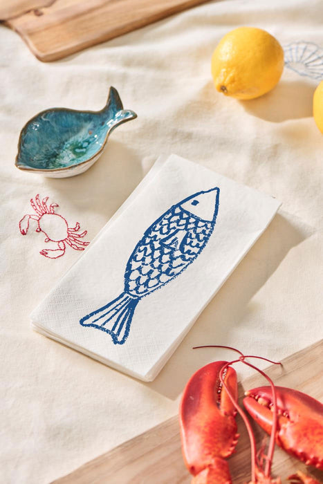 16 Servietten 40x40cm 3-lagig Maritim Motiv Fisch Tisch-Deko Papierservietten