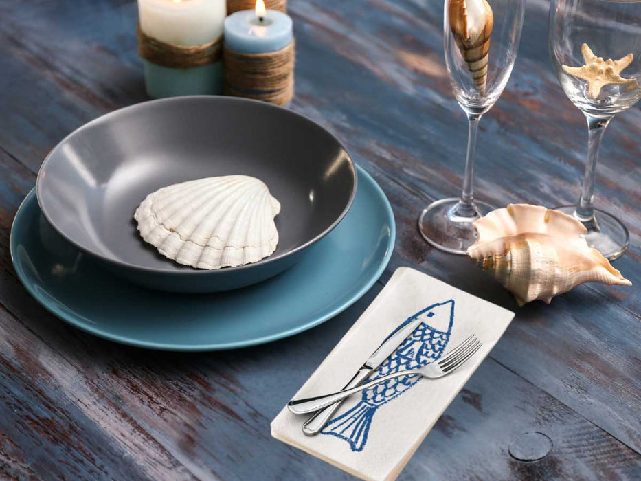 16 Servietten 40x40cm 3-lagig Maritim Motiv Fisch Tisch-Deko Papierservietten