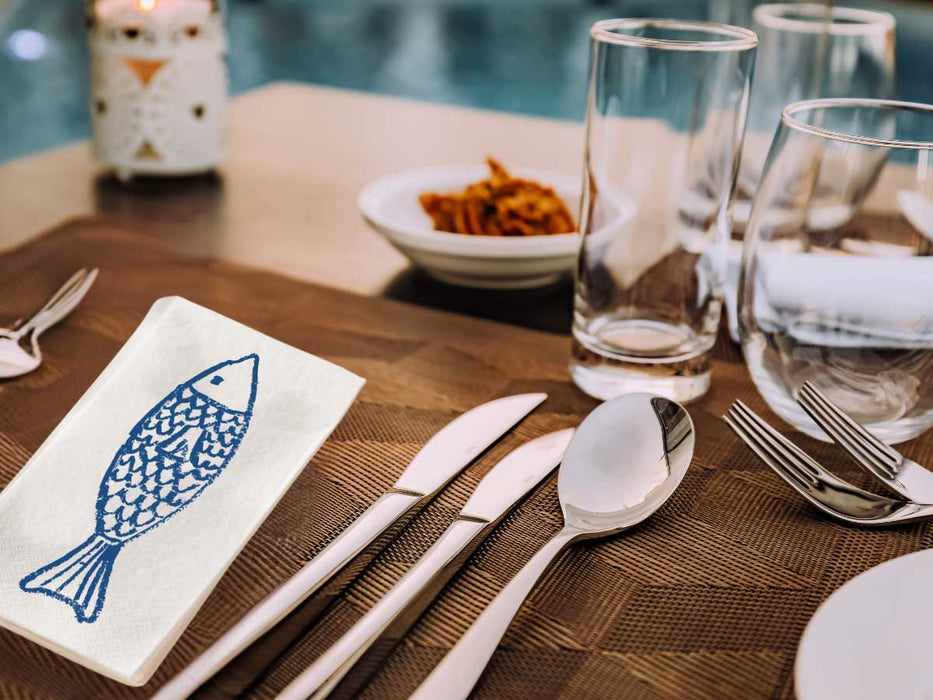 16 Servietten 40x40cm 3-lagig Maritim Motiv Fisch Tisch-Deko Papierservietten