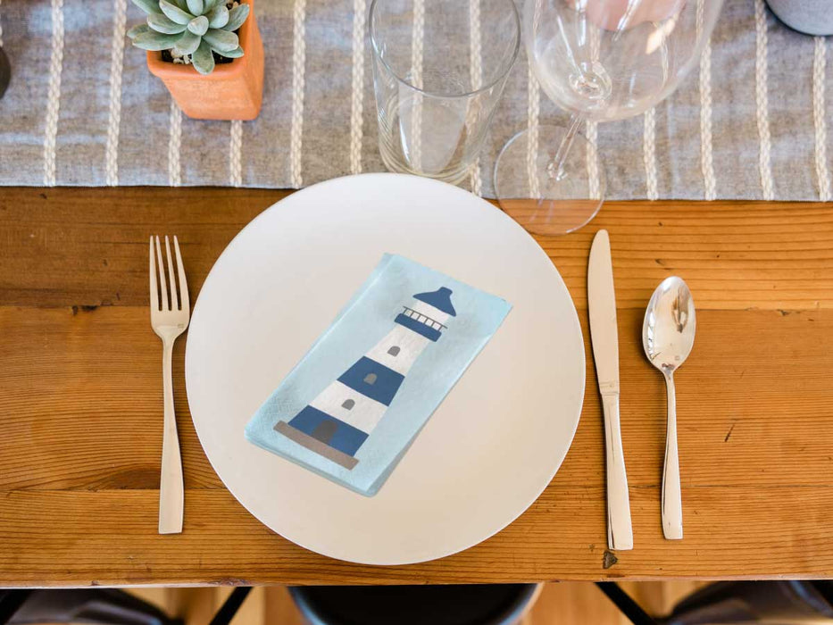 16 Servietten 40x40cm 3-lagig Maritim Motiv Leuchtturm Tisch-Deko Papierservietten