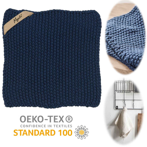 Vintage Topflappen 22cm Mynte Midnight Blau Gestrickt 100% Baumwolle OEKO-TEX 100