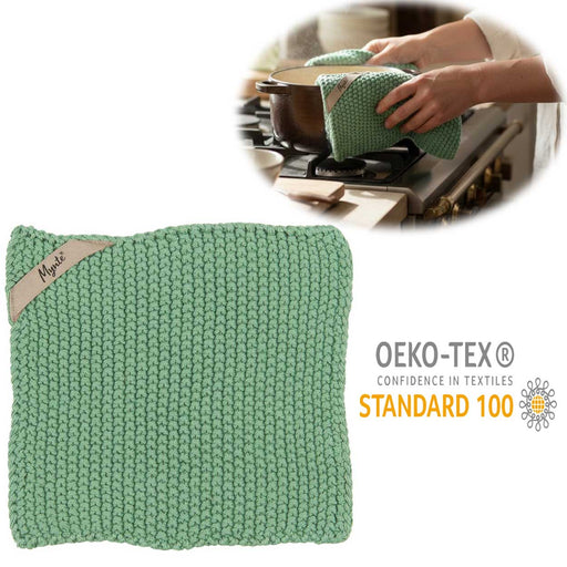 Vintage Topflappen 22cm Mynte Wasabi Grün Gestrickt 100% Baumwolle OEKO-TEX 100