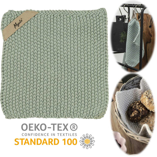 Vintage Topflappen 22cm Mynte Staubig Grün Gestrickt 100% Baumwolle OEKO-TEX 100